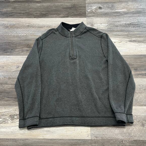 Tommy Bahama Reversible Black Gray‎ Mens XL Quarter Zip Pullover Sweater EUC - Picture 1 of 7